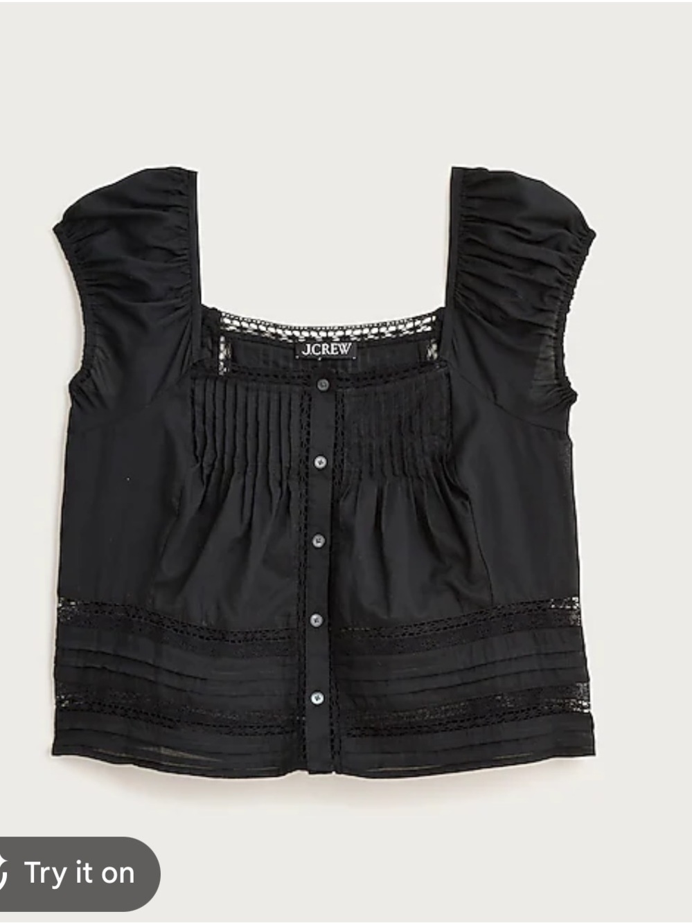 J. Crew Black Cap-sleeve lace-trim top in cotton voile size XS NWT